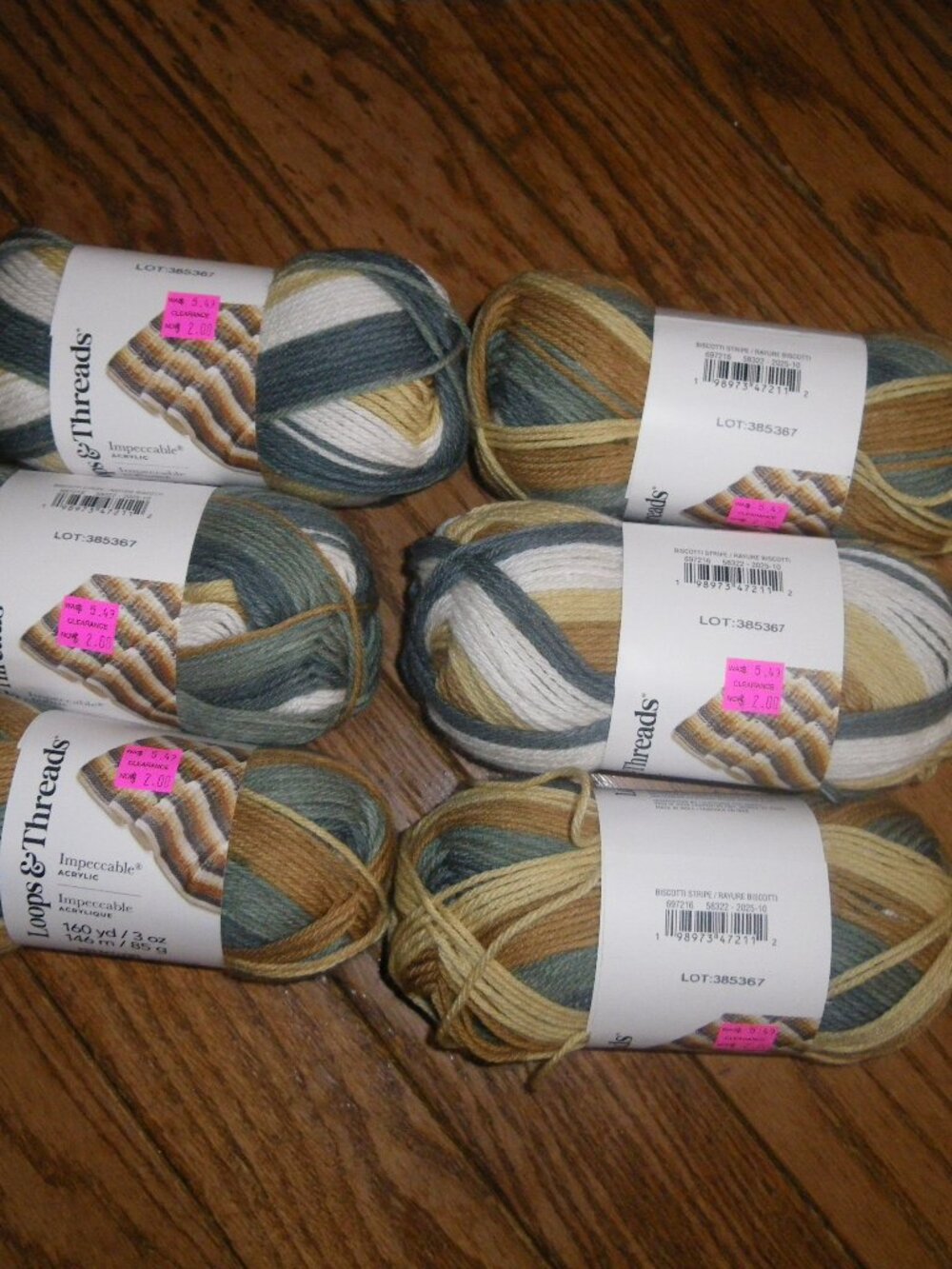 6 Skeins Loops & Threads Impeccable Acrylic Yarn Color Biscotti Stripe 160 ydsea